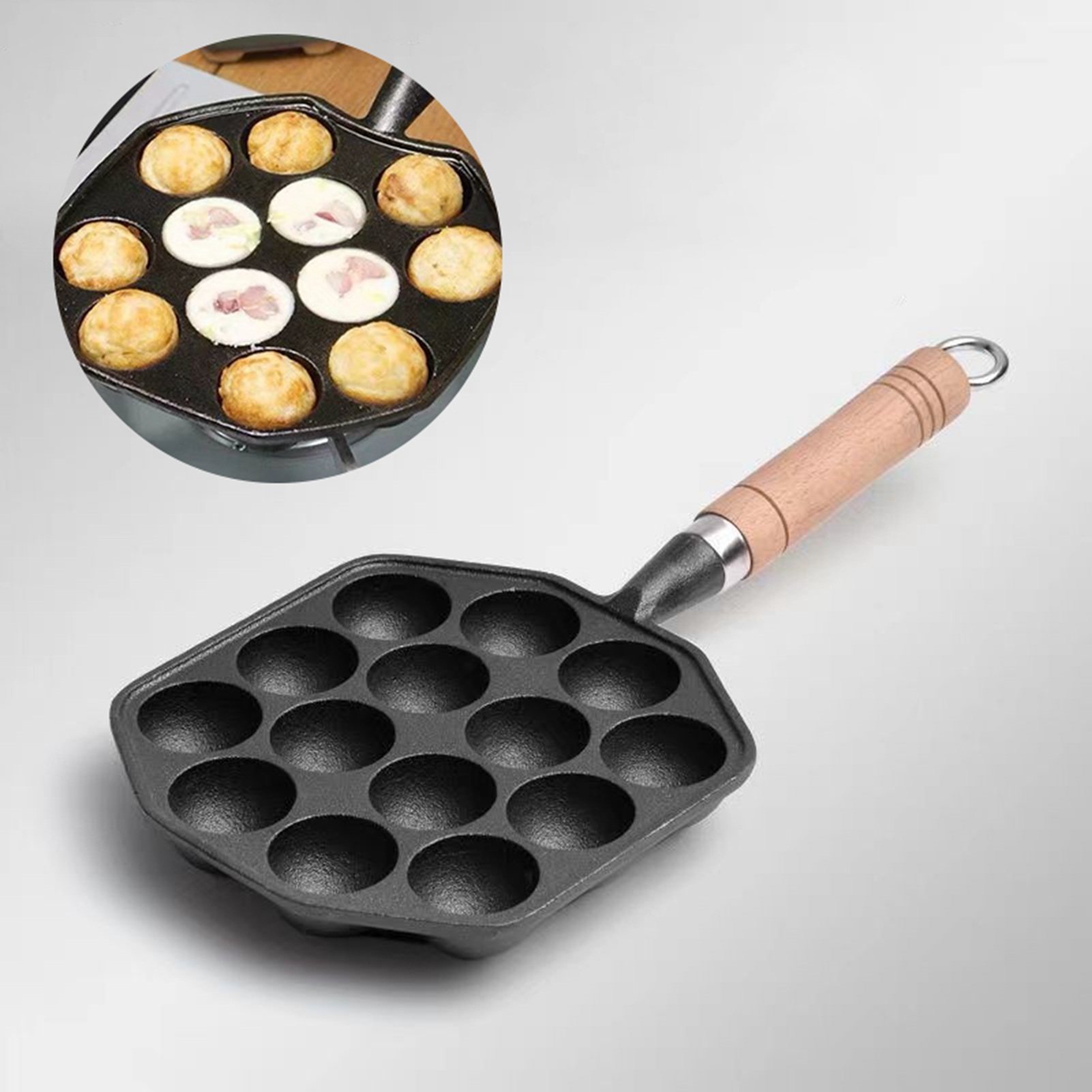 Egg Waffle Pan - 14 Holes Takoyaki Pan Nonstick Cast